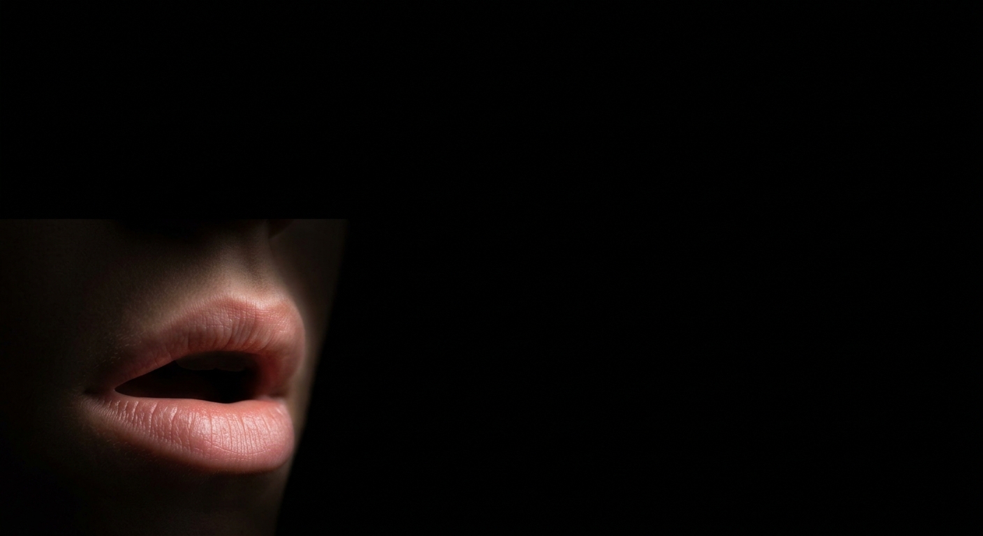 暗闇のなかで、語りかける人の口もとだけが照らされている