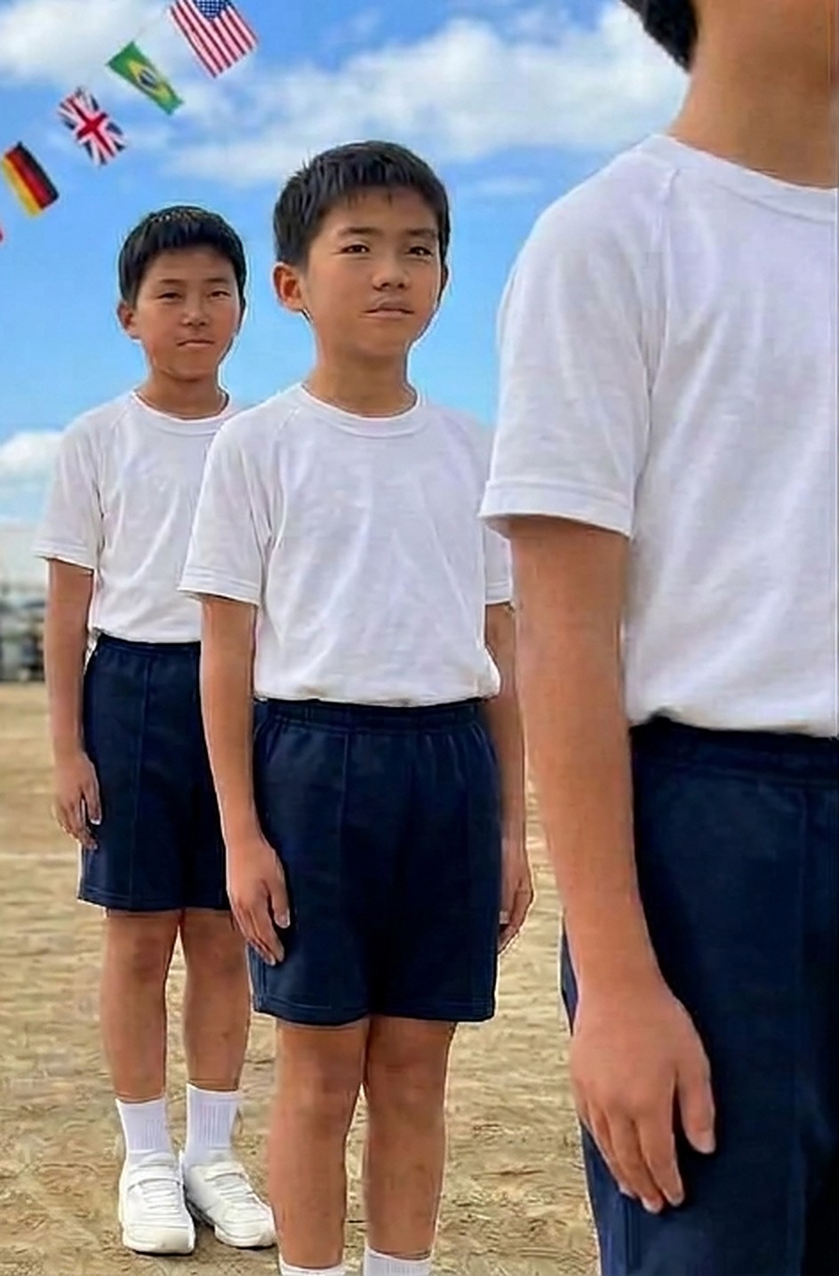 体育祭で背の順に並ぶ男の子たち